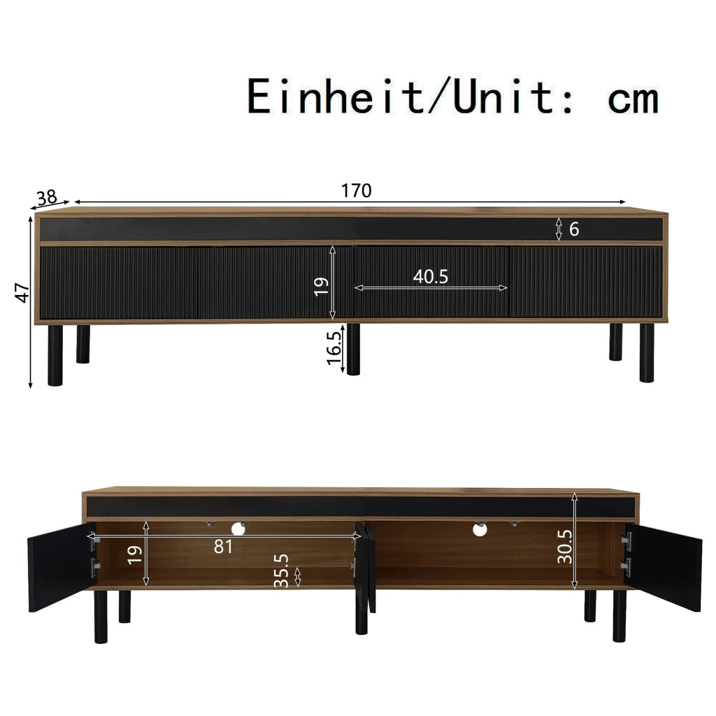 Mobile TV 170x38x47.7 cm; 4 ante con apertura touch; truciolare nero