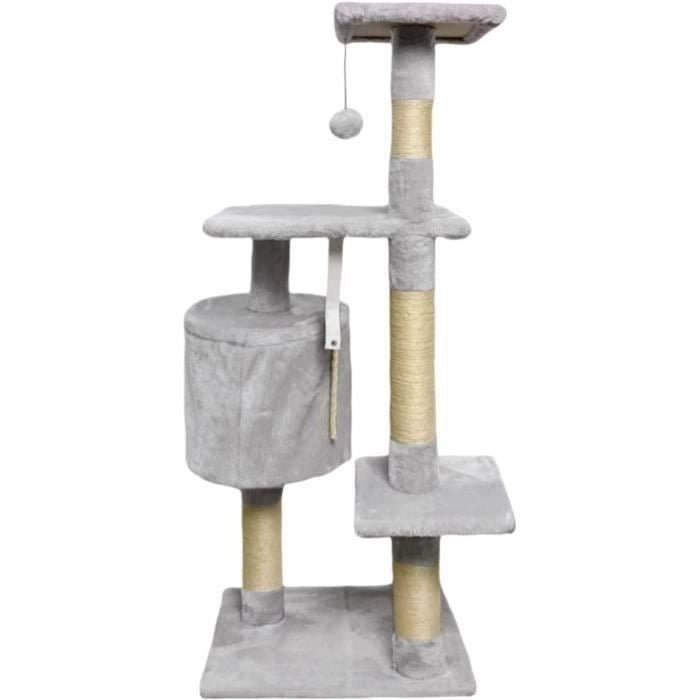 PALOMA Tiragraffi grigio 40 x 40 x 114 cm - 3 piattaforme, 1 corda, 1 nicchia, tiragraffi