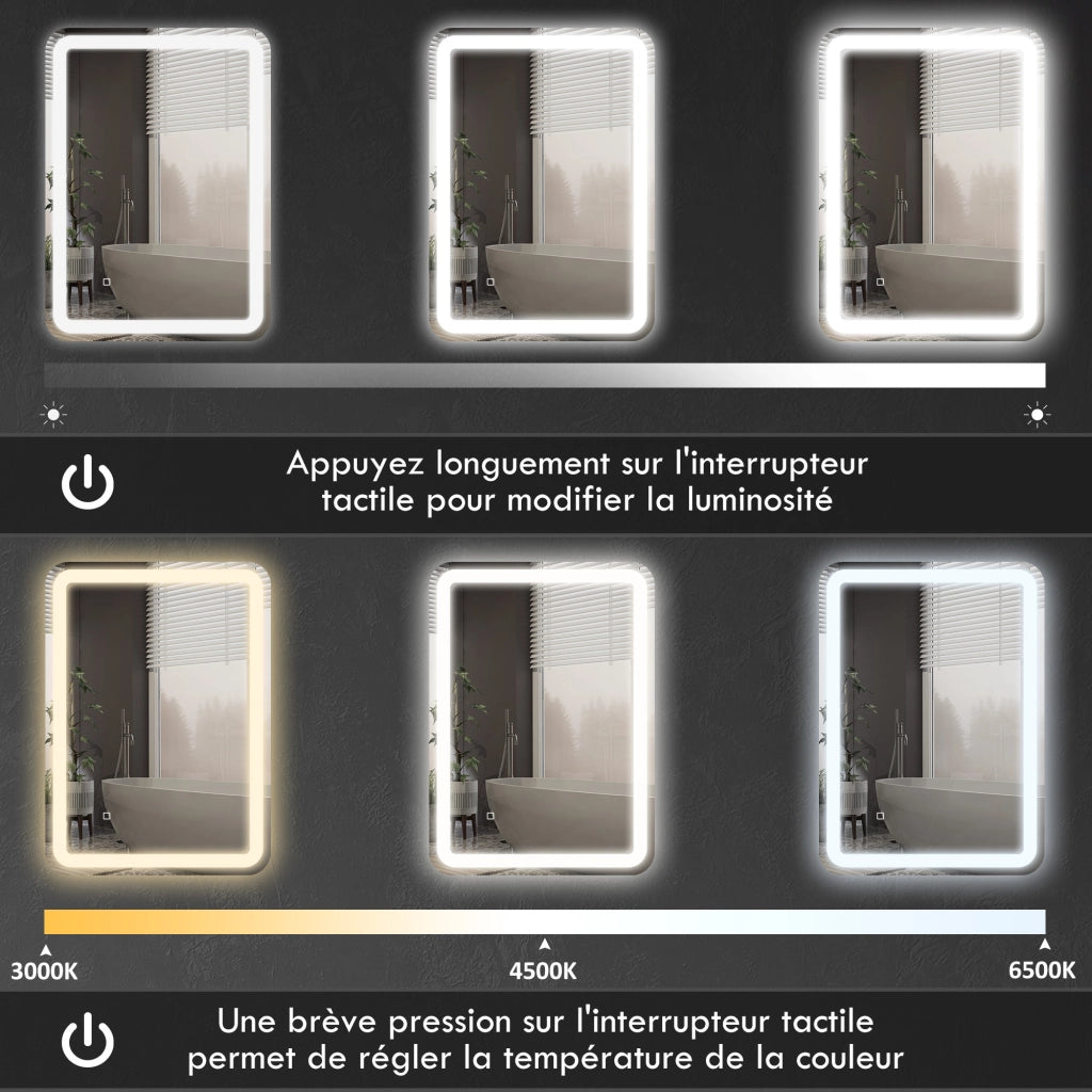 Specchio da Bagno LED Antifumo ¨C zephmum ¨C 70x50 cm Argento