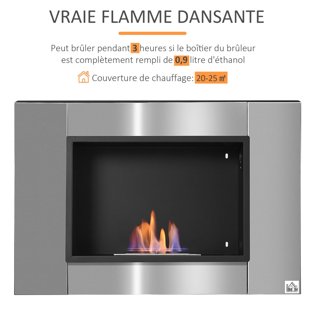 Caminetto bioetanolo murale incassabile 0.9L ¨C zephmum ¨C acciaio inox 80x14x54 cm