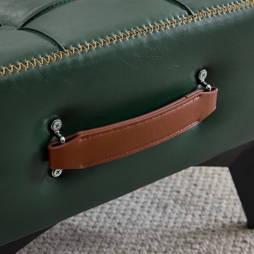 Pouf Poggiapiedi Multifunzionale con Maniglia e Piedini Antiscivolo in PU Legno Verde