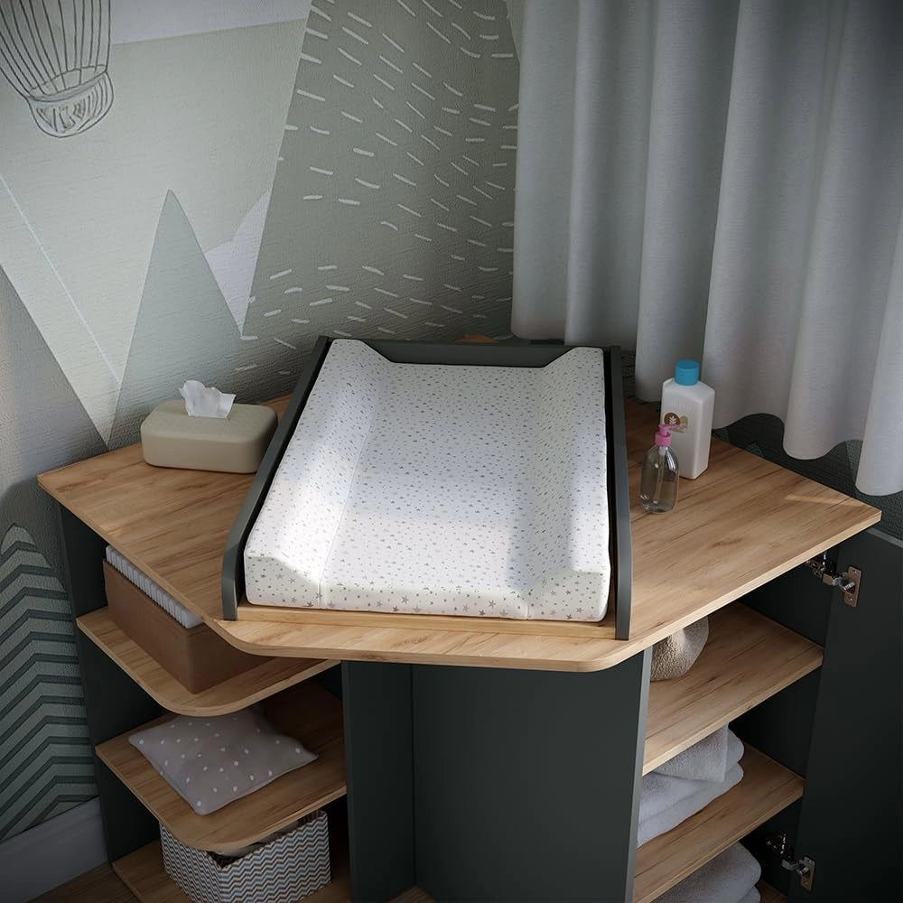 Fasciatoio Kristian, Antracite/Artisan, 85 x 77.3 cm con 3 scomparti chiusi, per l'utilizzo come fasciatoio e soluzione di stoccaggio