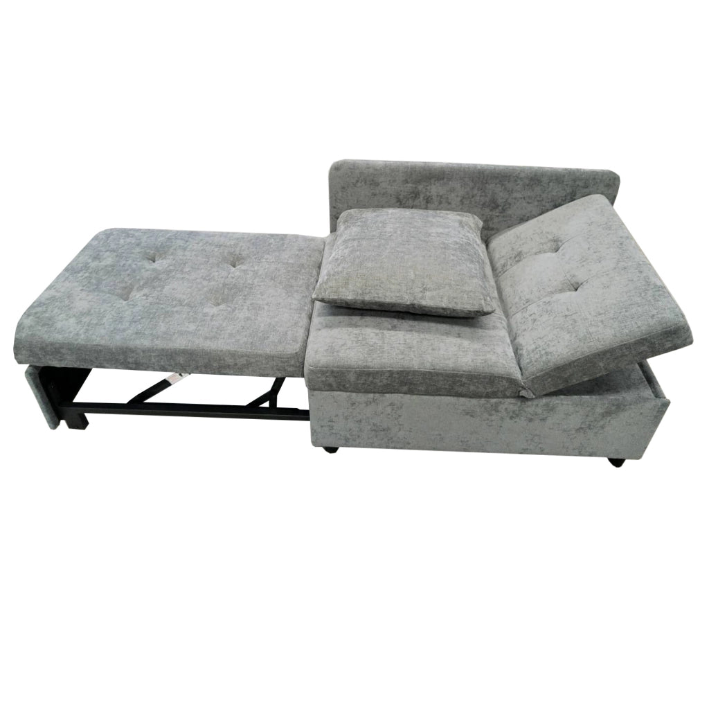 Divano letto 3 in 1 177x68 cm in lino grigio con schienale regolabile
