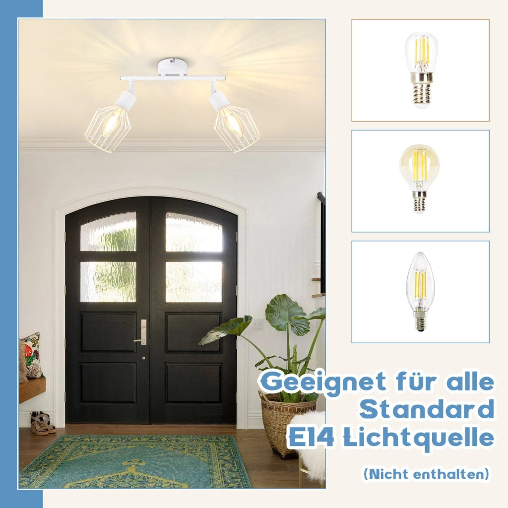ZMH Faretto da soffitto bianchi 2 luci E14 metallo orientabili 350° industriali per corridoio soggiorno