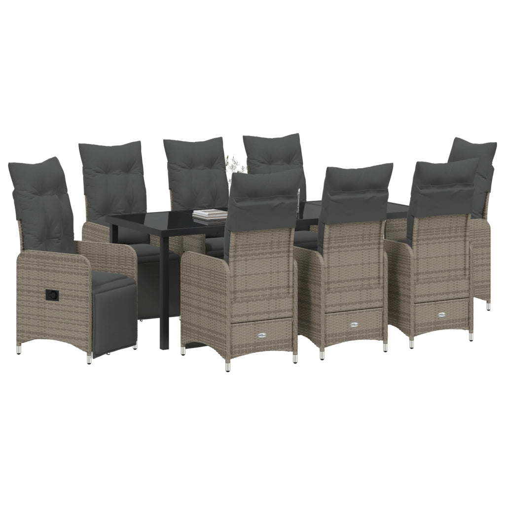Set da Pranzo da Giardino 9 Pezzi con Cuscini Beige Polyrattan