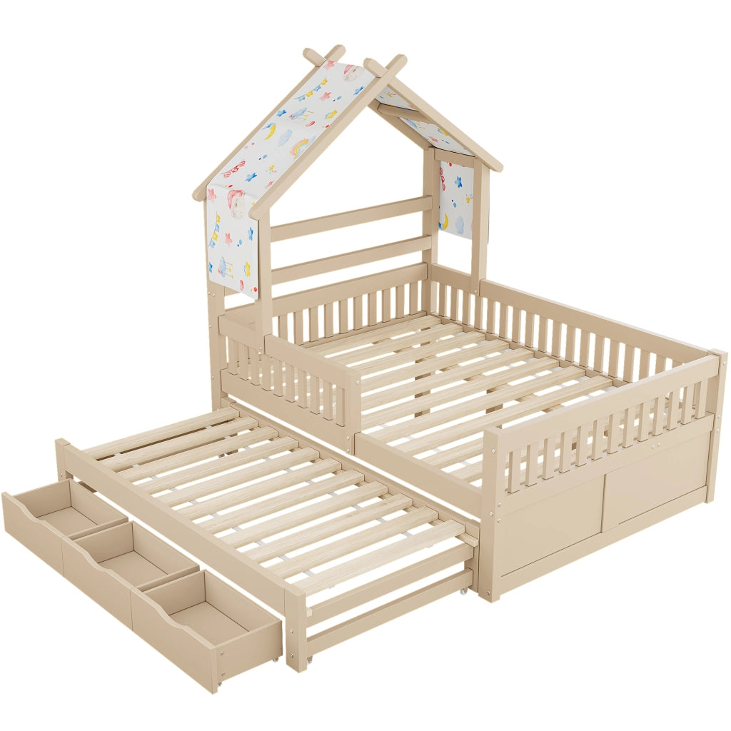 Letto a Soppalco con Cassetti e Sbarre ¨C MINIMAL ¨C Legno 140x200 Crema