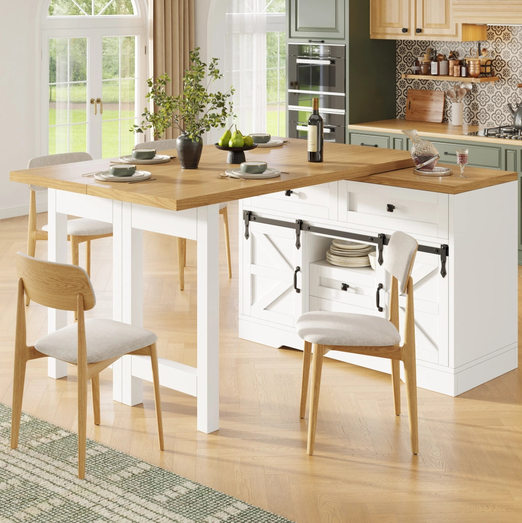 Isola cucina in MDF con tavolo estensibile e pannelli girevoli