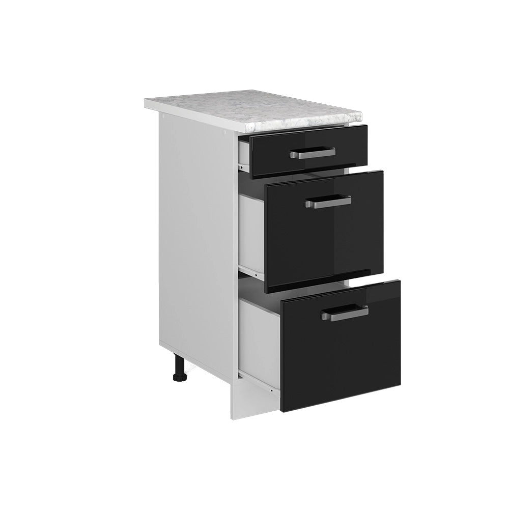 Vicco Mobiletto base per cucina Nero lucido 40 cm con cassetti PL Marmo