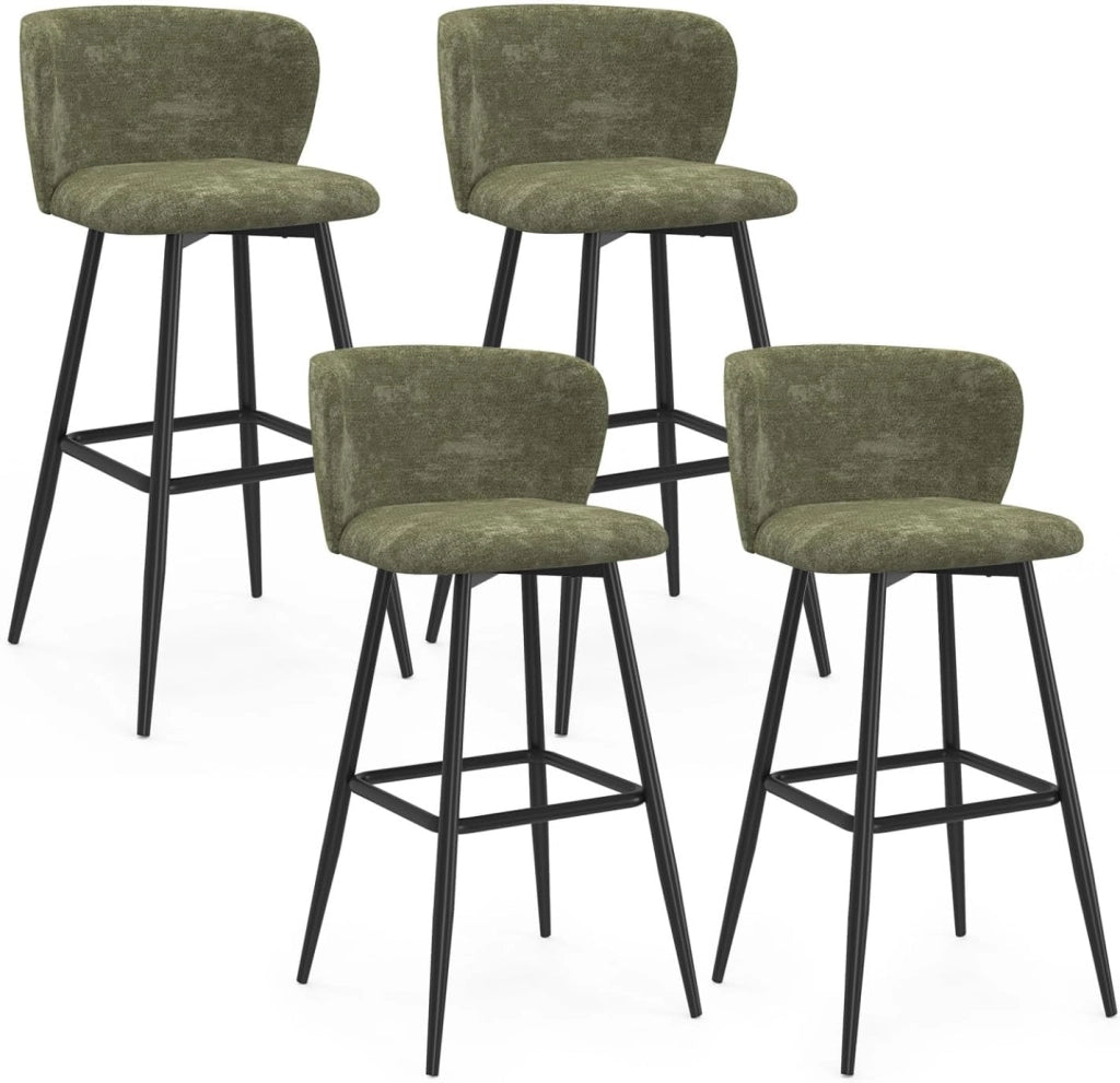 Set di 4 sgabelli da bar FANNY con seduta in ciniglia verde kaki e gambe in metallo nero