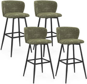 Set di 4 sgabelli da bar FANNY con seduta in ciniglia verde kaki e gambe in metallo nero