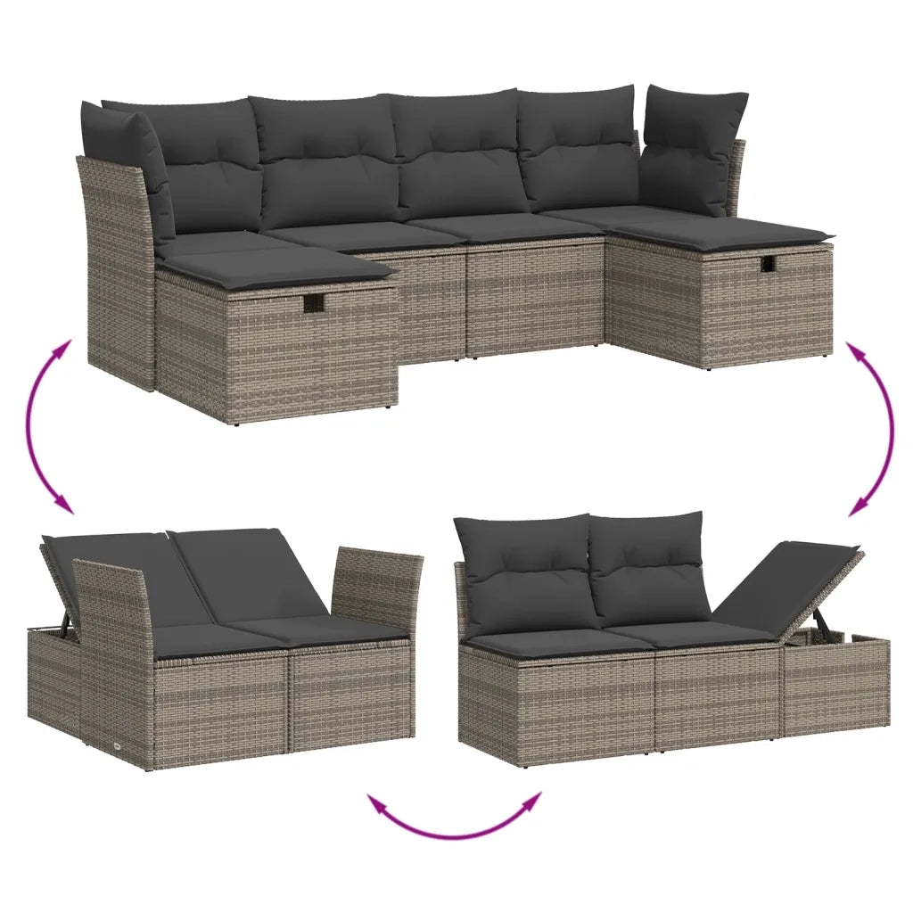 Set Divano da Giardino 6 pz con Cuscini Grigio in Polyrattan 3264166
