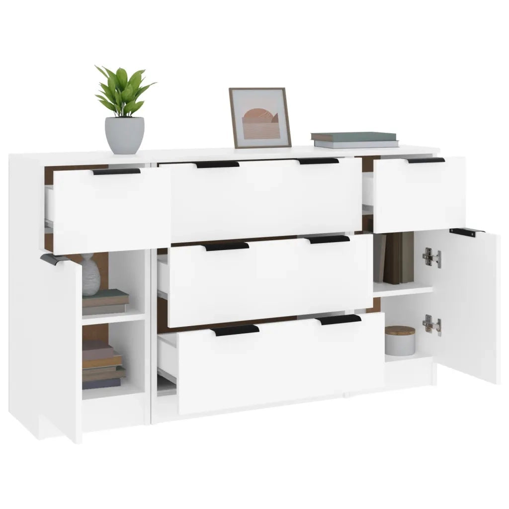 Set di Credenze 3 pz in Legno Multistrato Bianco