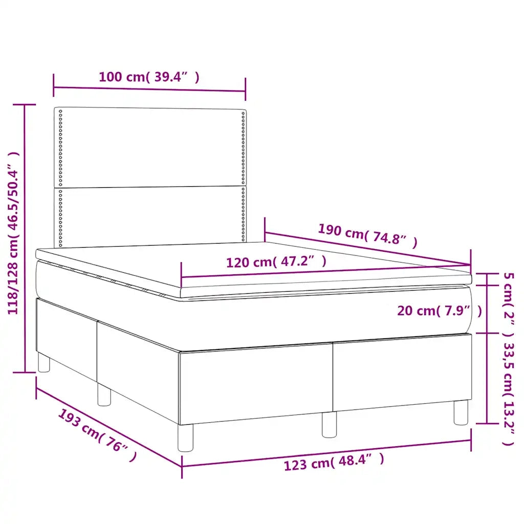 Letto a Molle con Materasso e LED Nero 120x190 cm in Velluto