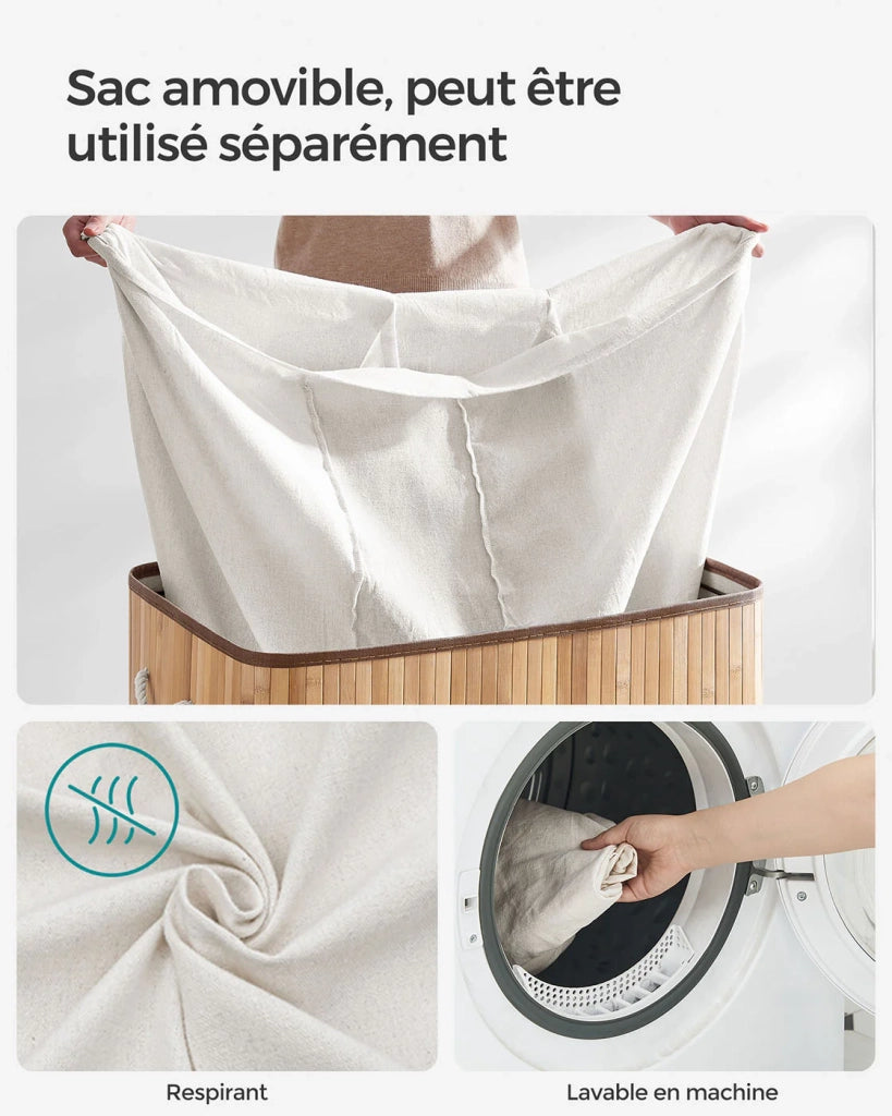 Cesto portabiancheria a 3 scomparti con coperchio e manici cesto portabiancheria pieghevole da 150 litri per lavanderia/camera da letto beige 12_0006665