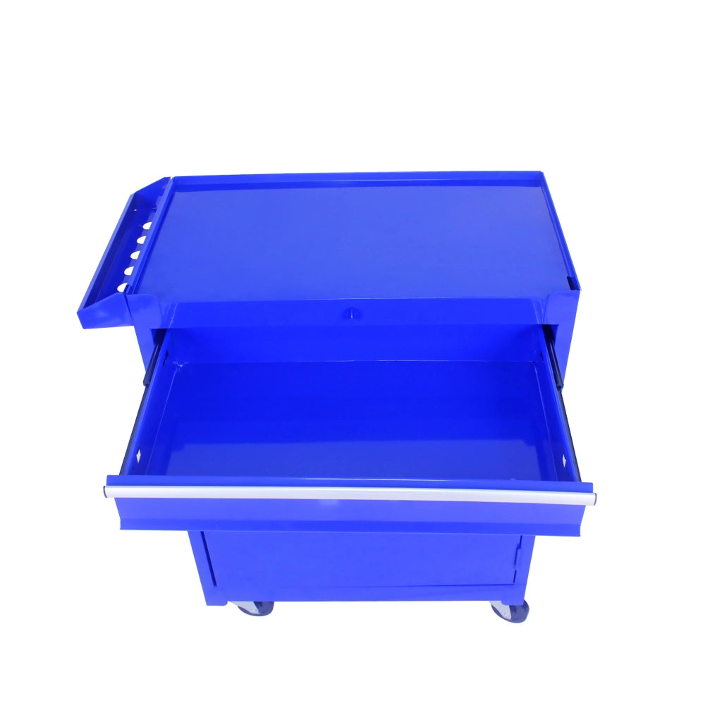 Mobile contenitore con 5 cassetti, 4 ruote e ripiano regolabile in acciaio blu 56,5 × 32,5 × 68 cm