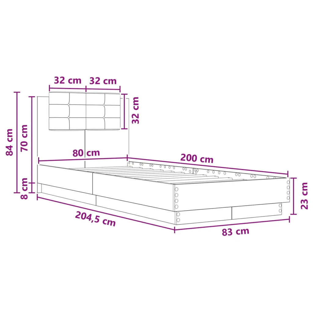 Struttura letto con testata Rovere Fumo 80 x 200 cm 3429575