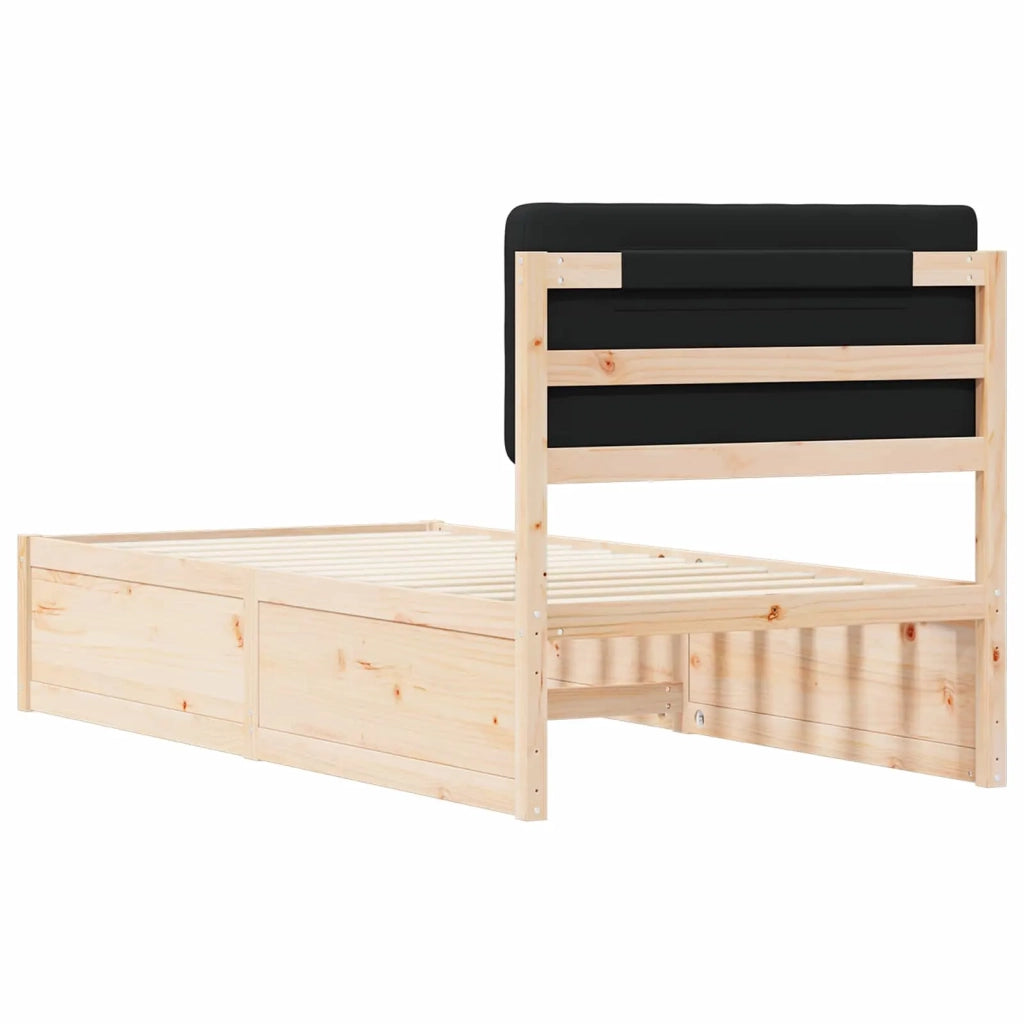 Letto con Testiera Rivestita Nero 80 x 200 cm Pino massello