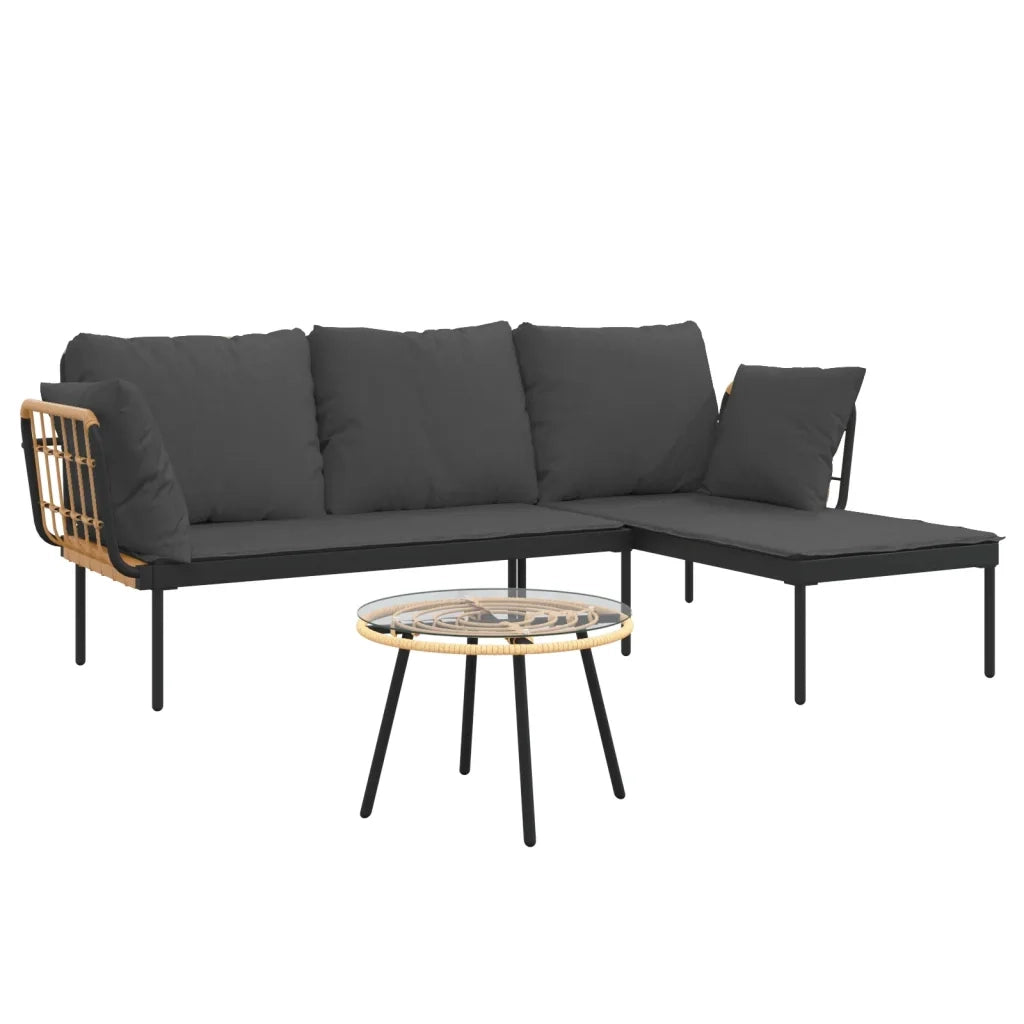 Set Salotto da Giardino 3pz con Cuscini Grigio Scuro Polyrattan 364109