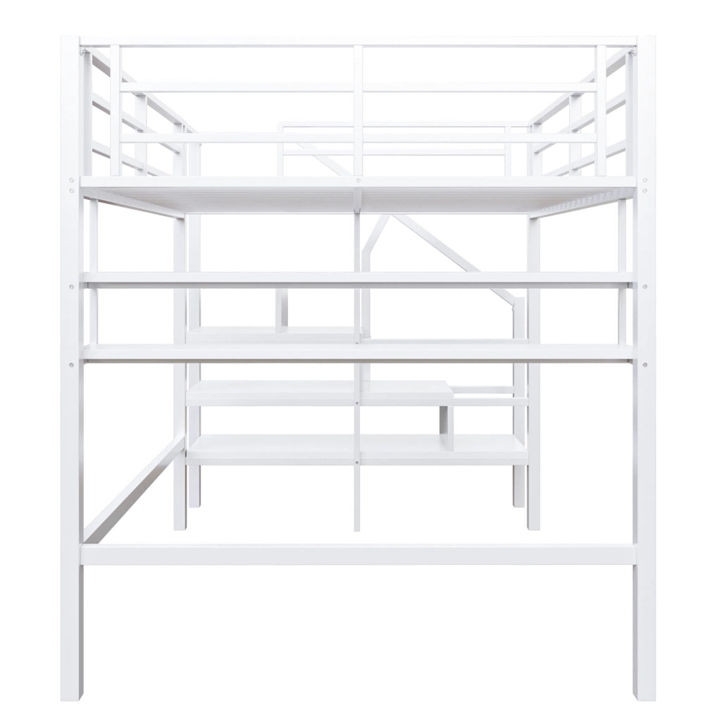 Letto a castello 140x200 cm con scaffali e scala contenitore; metallo; bianco (Senza materasso)