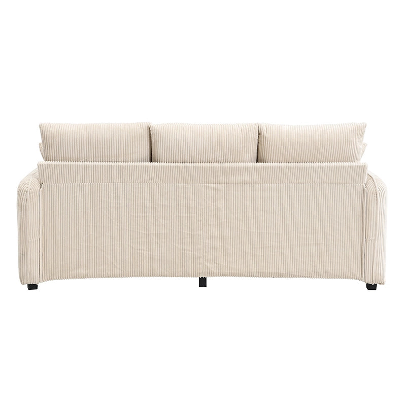 Divano modulare 3 posti con 2 pouf contenitore, funzione letto, cord beige