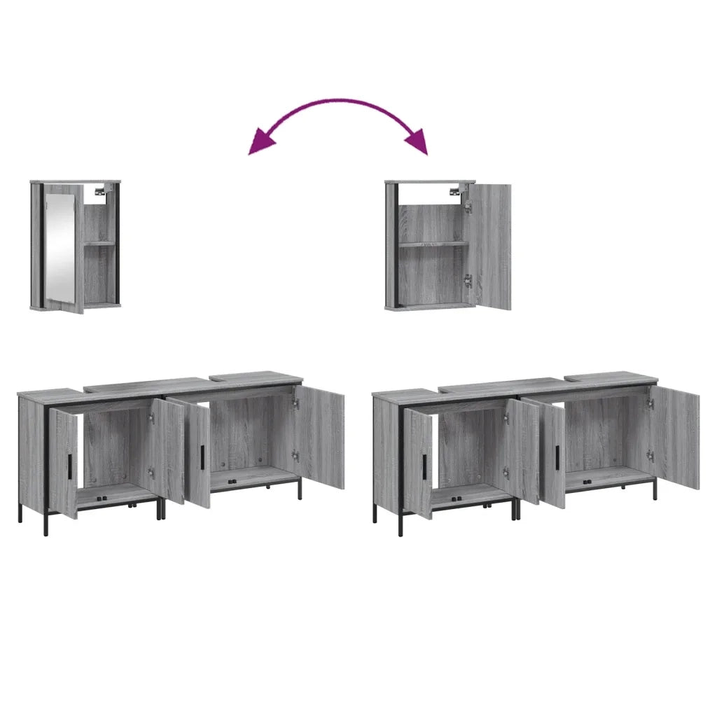 Set Mobili da Bagno | Armadio da bagno 3 pz Grigio Sonoma in Legno Multistrato