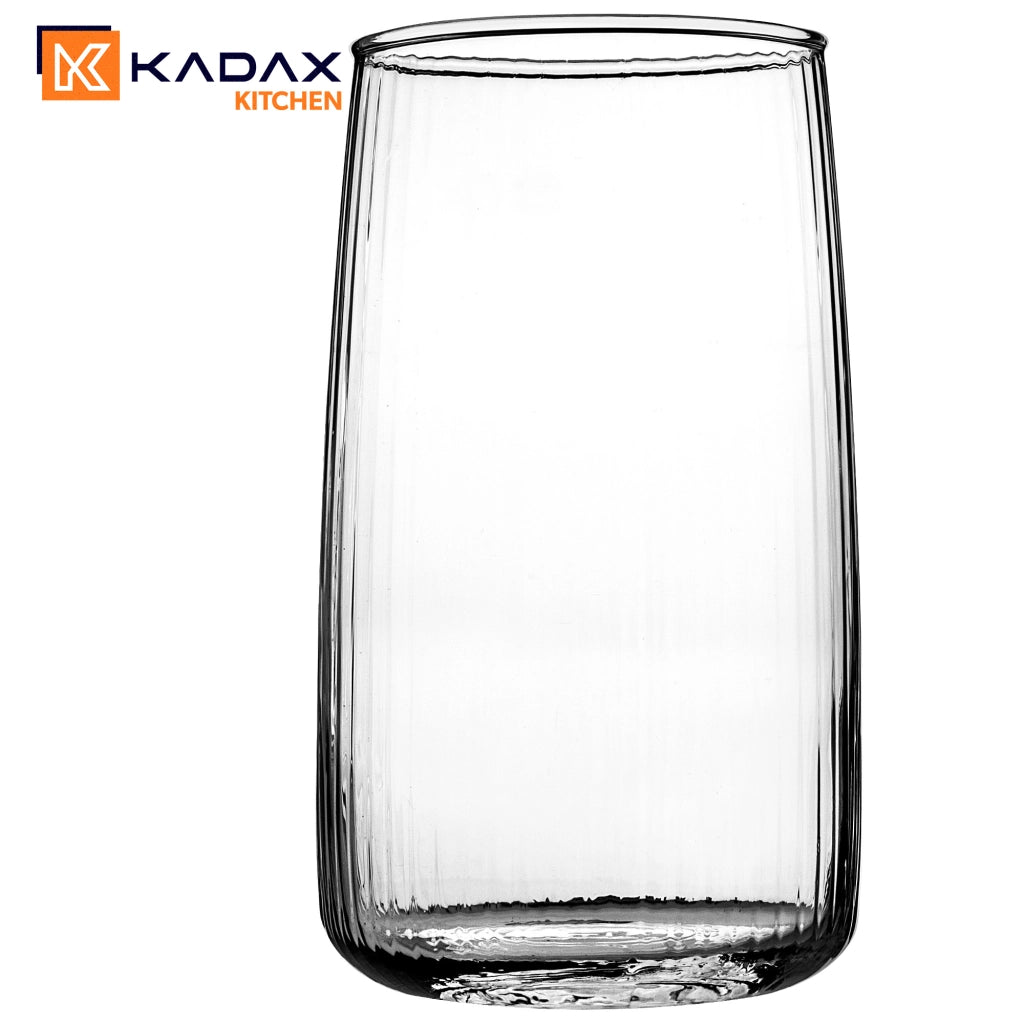 Set di 8 bicchieri da 480 ml per succhi di frutta, modello KADAX, con scanalatura, di grandi dimensioni.