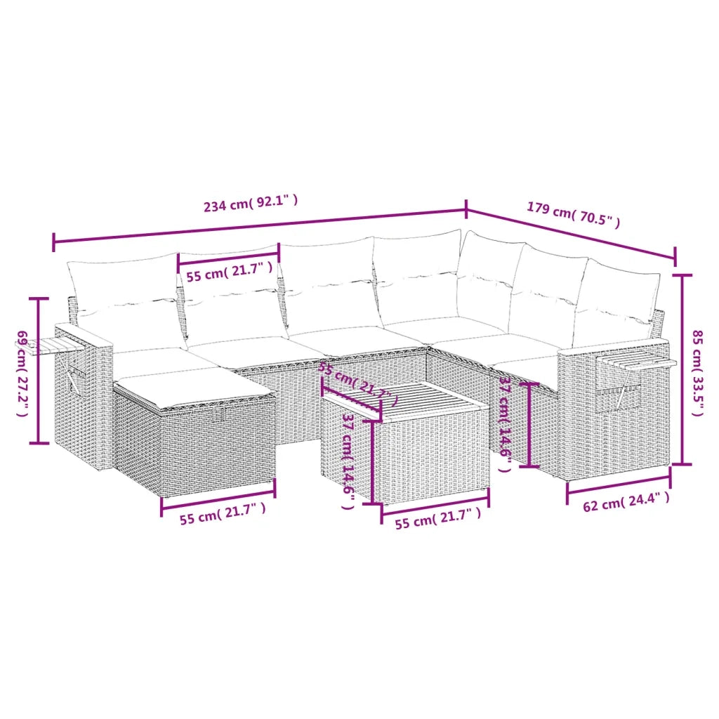 Set Divano da Giardino 8 pz con Cuscini Grigio in Polyrattan 3265554