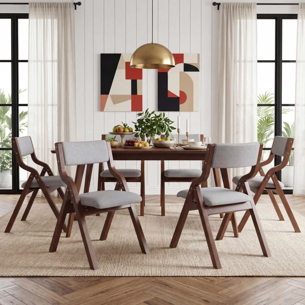 Set di 2 sedie da pranzo pieghevoli in legno massiccio, rivestimento in lino grigio, seduta imbottita, salvaspazio, pronte all’uso