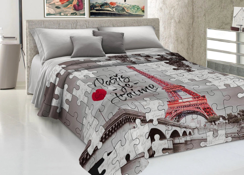 Copriletto Estivo Stampa Digitale 100% Cotone Made Italy Vari Disegni - Matrimoniale - Parigi