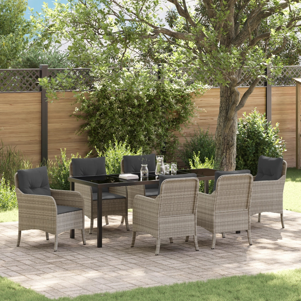 Set da Pranzo per Giardino da 7 Pezzi con Cuscini Grigio Chiaro Rattan PE