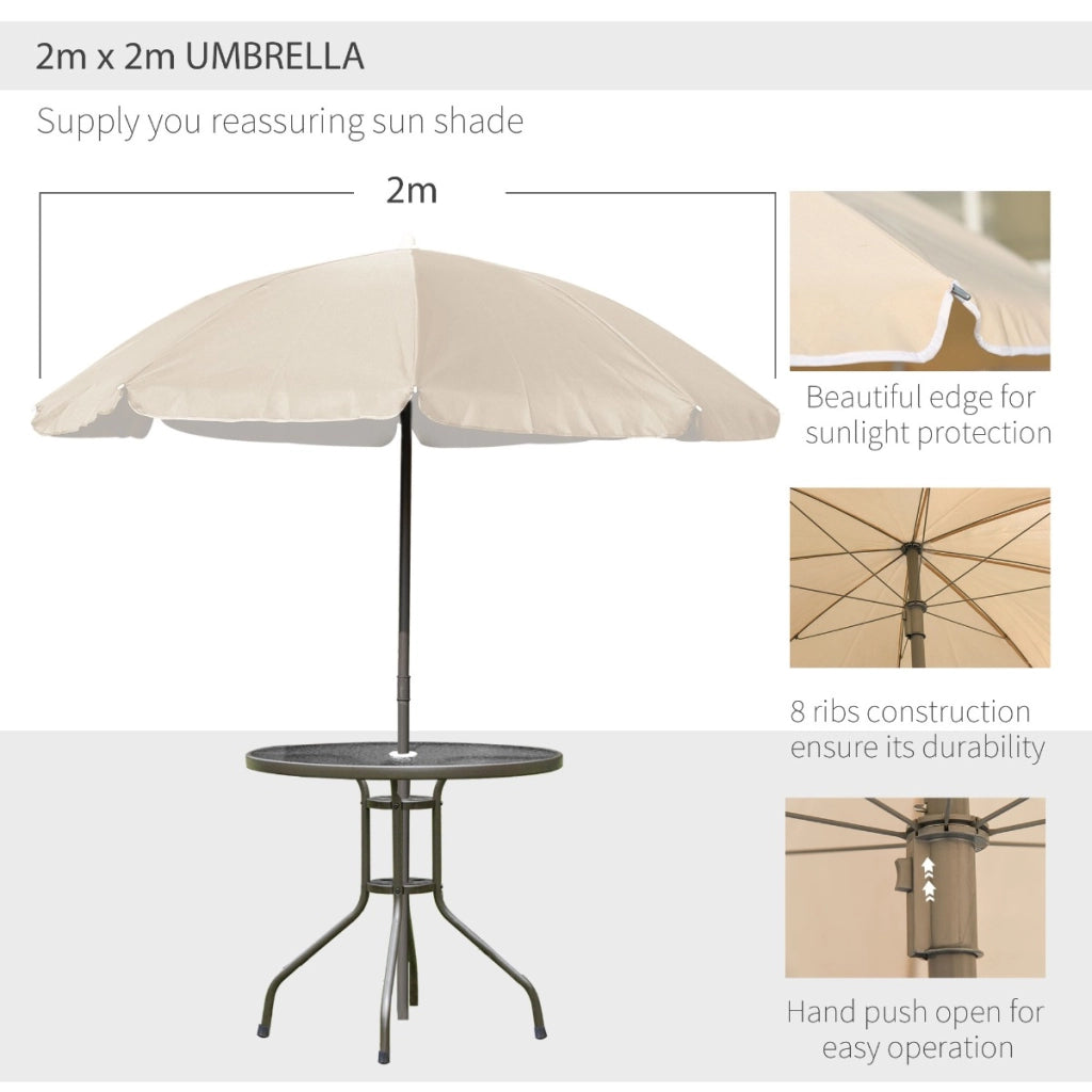 Easycomfort 6 pz Set Mobili da Giardino in Tubi d'Acciaio, Tavolo da Giardino con Sedie e Ombrellone, Crema
