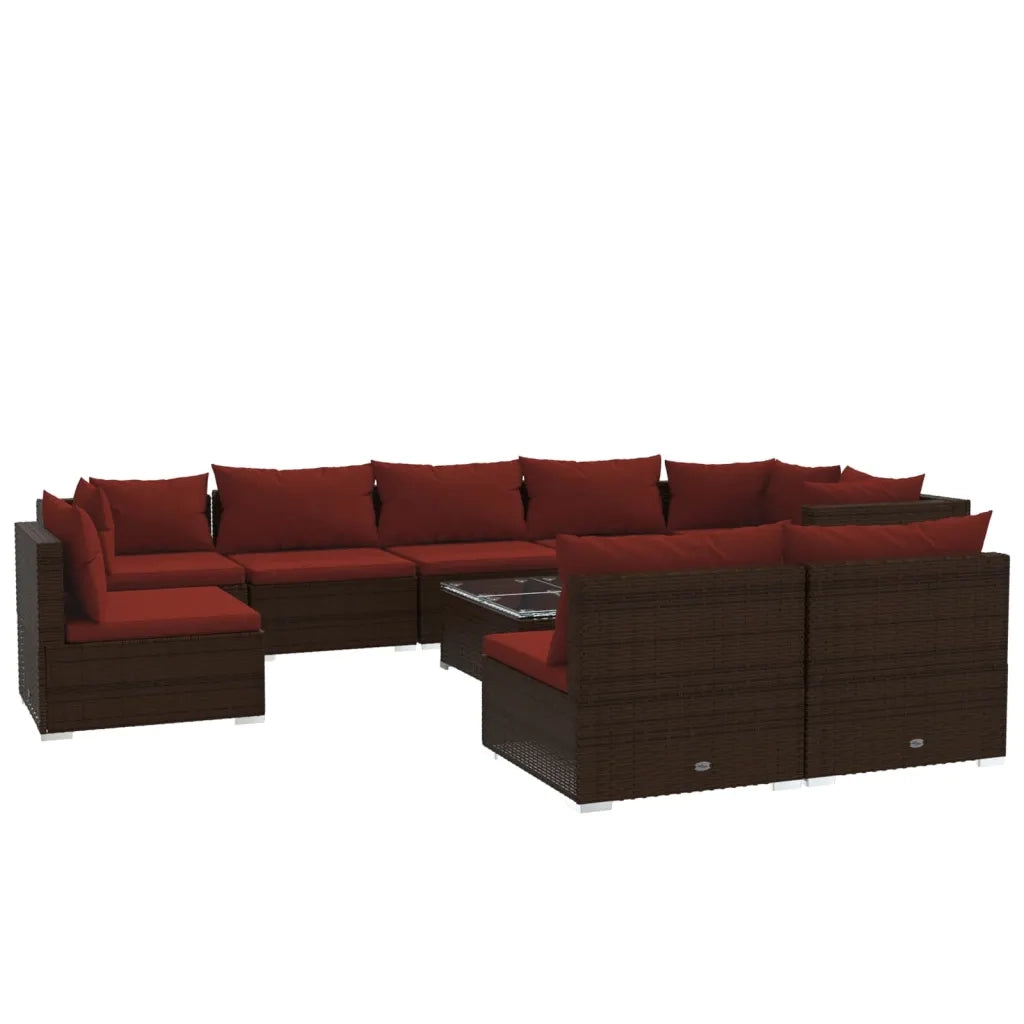 Set Divani da Giardino 10 pz con Cuscini in Polyrattan Marrone cod mxl 34837