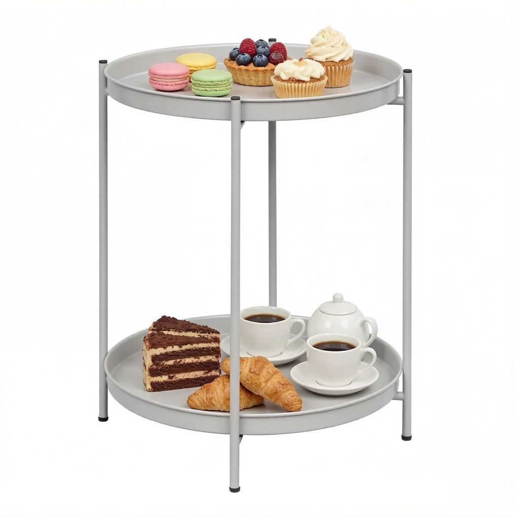 Tavolino laterale rotondo in metallo grigio chiaro Ø 44 cm