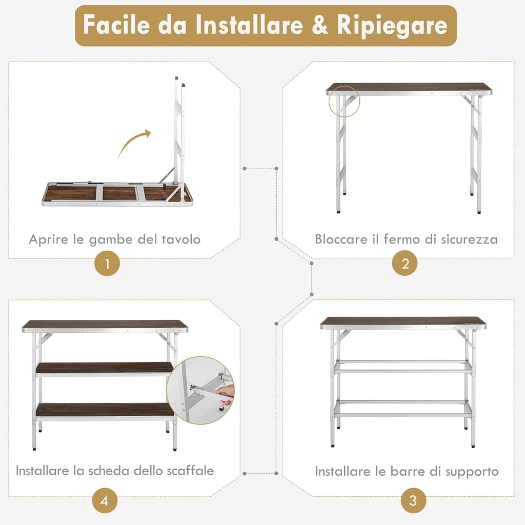 Cucina da Campeggio Pieghevole con Telaio in Alluminio, Mobile da Campeggio con 3 Ripiani e Borsa per Trasporto, Cucina da Esterno per Attività all'Aperto, Picnic e Barbecue (Nero)