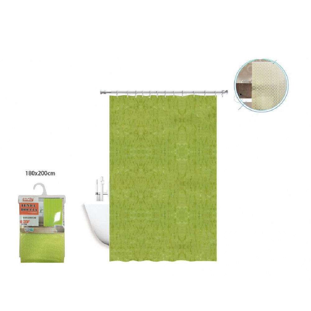 Trade Shop - Tenda Doccia Antimuffa Impermeabile 180 X 200 Cm Con Anelli Bagno Verde 2d 52130 -