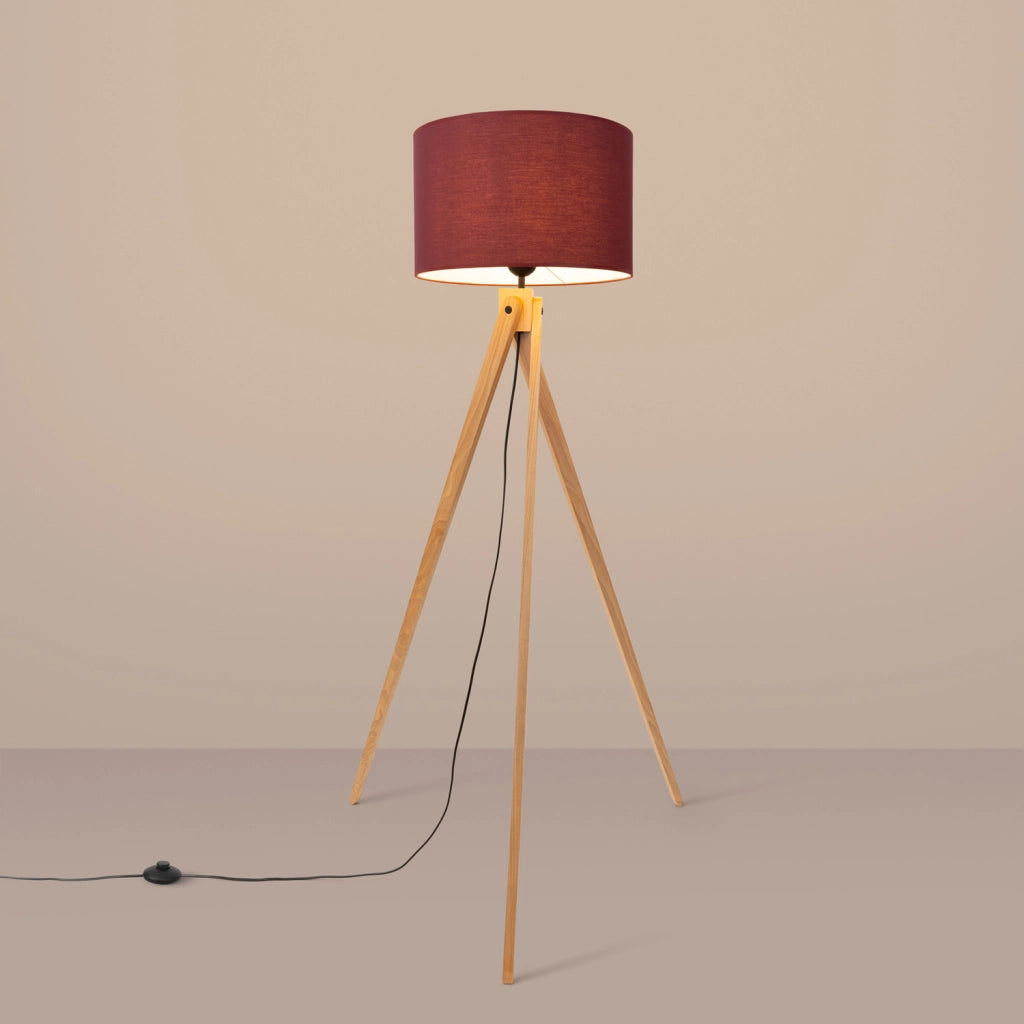 Lampada da terra treppiede legno borgogna E27 SKUMRA