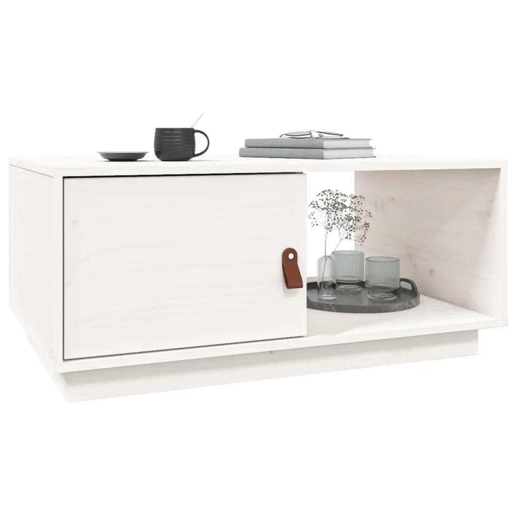 Tavolino da Salotto Bianco 80x50x35,5 cm Legno Massello di Pino 818261