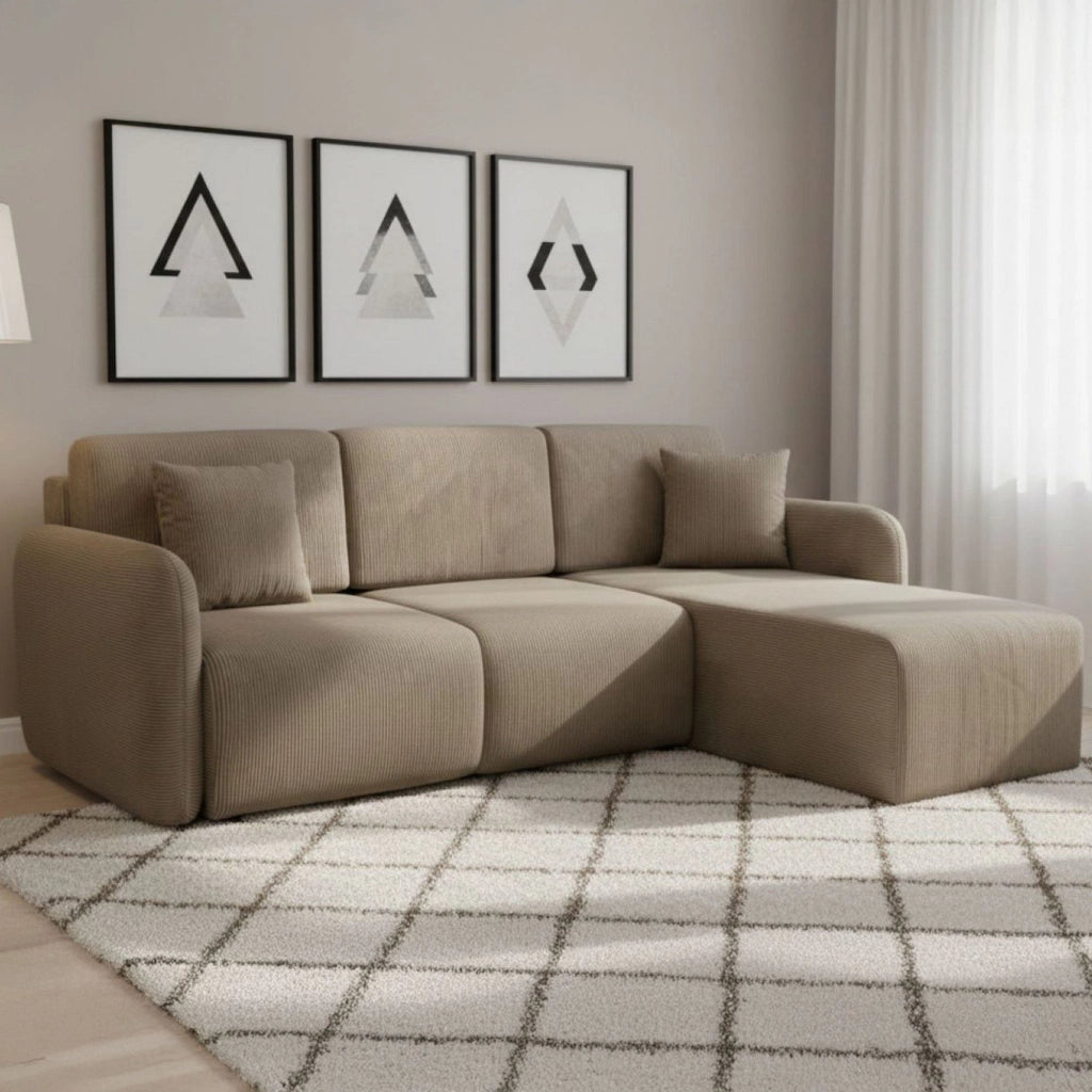 Ranco, Divano Letto con Penisola Contenitore, 245x185 cm Beige\ Tortora\