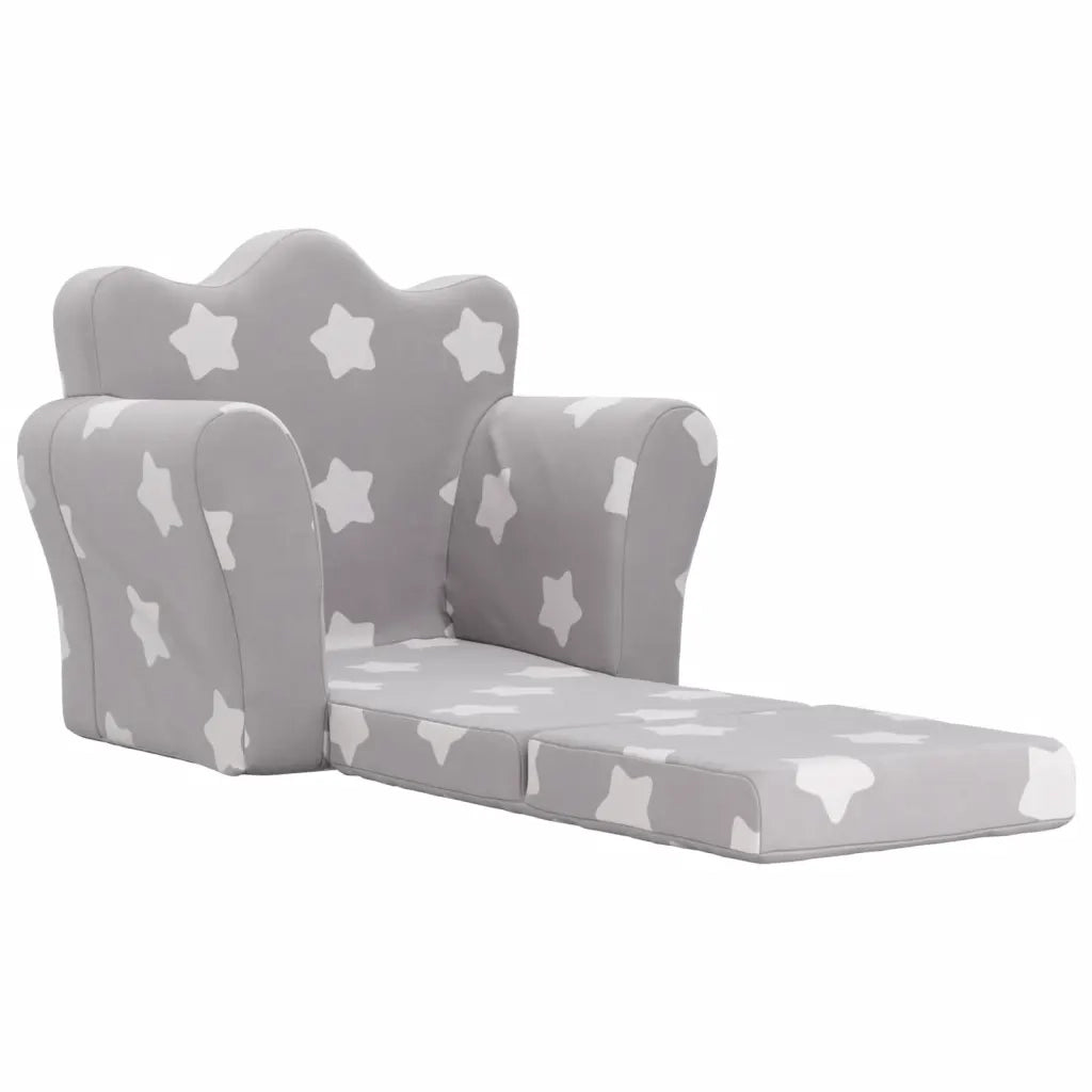 Divano Letto Bambini Grigio Chiaro con Stelle Morbido Peluche 357052