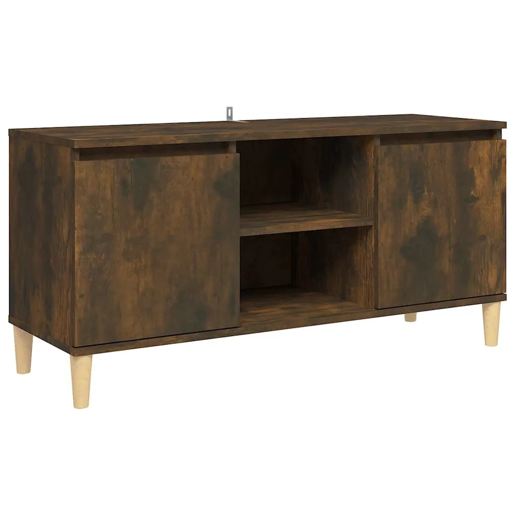 Mobile TV | Armadietto TV | Mobile Porta TV con Gambe in Legno Massello Rovere Fumo 103,5x35x50cm