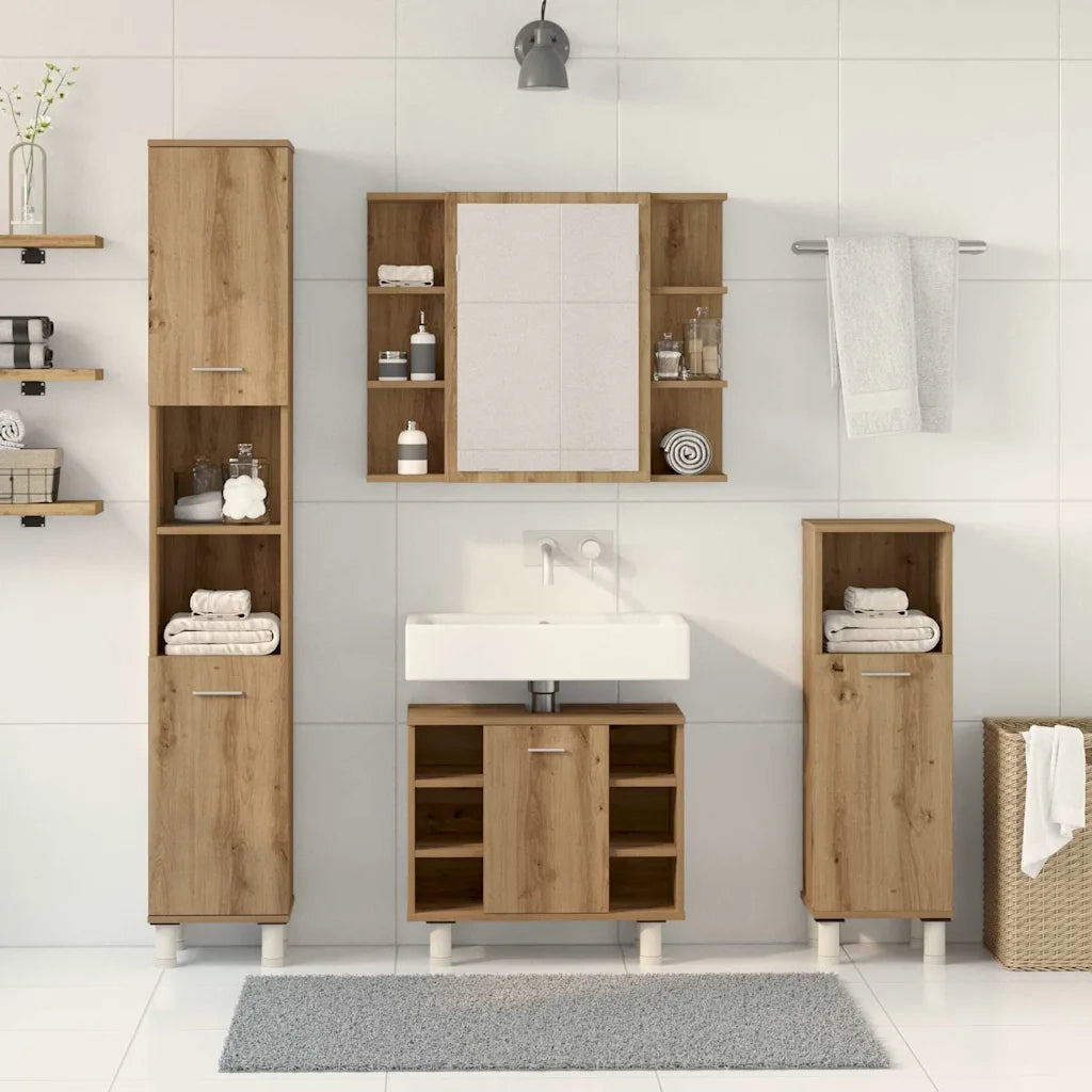Set Mobili da Bagno 4 pz Rovere Artigianale Legno Multistrato 3328558