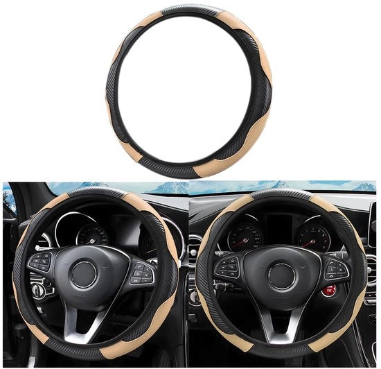 Stabilizzatore di guida universale per auto, antislip, proibito, guida ecologica, pelle microfibra, diametro 37-38 cm, stessi, stretch, colore copri volante (beige)