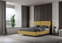 Letto Matrimoniale 160x210 cm con Rete e Contenitore con Testata e Alzata Comoda Imbottito in Microfibra Nandy Ocra