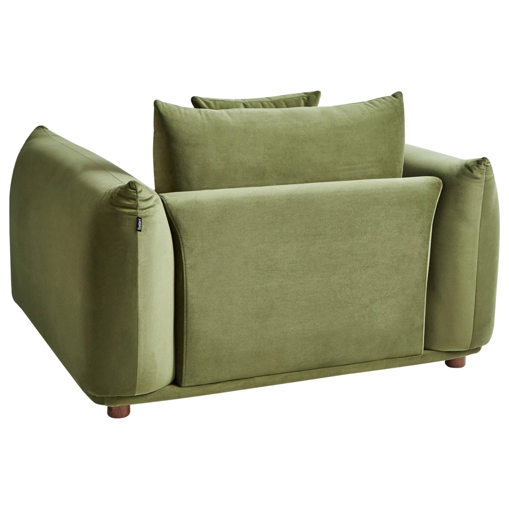 Poltrona velluto verde Gambe di legno morbide Stile moderno arredamento scandinavo