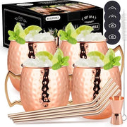 Set di bicchieri da Moscow Mule, 4 pezzi, bicchieri in rame con cannuccia a jigger, regalo per bar, festa, festa in casa