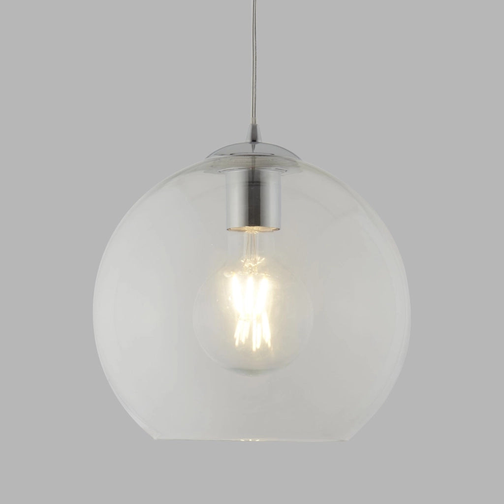 Sospensione Contemporanea Balls Acciaio Cromo Vetro Trasparente 1 Luce E27 D25Cm
