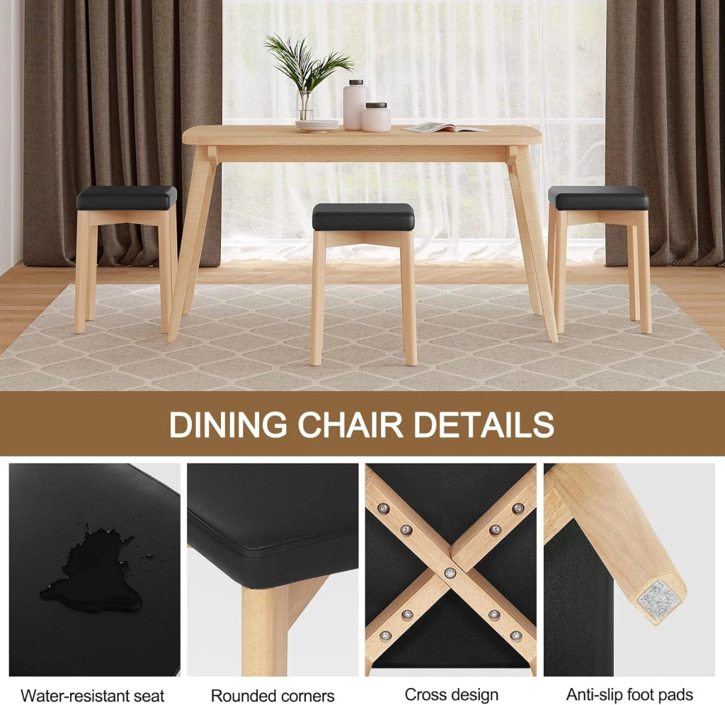 Sedie per Sala da Pranzo, Sgabelli in Legno Massiccio con Seduta Imbottita e Rivestita in PU, Sgabelli da Cucina Moderno Salvaspazio, 32,5x32,5x47cm, Colore Legno e Nero BH345sz-2