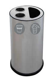 Pattumiera a Bidone per Raccolta Differenziata Ø35x72 cm 2 Scomparti Tubolari e 1 Scomparto da 35 L in Acciaio Inox