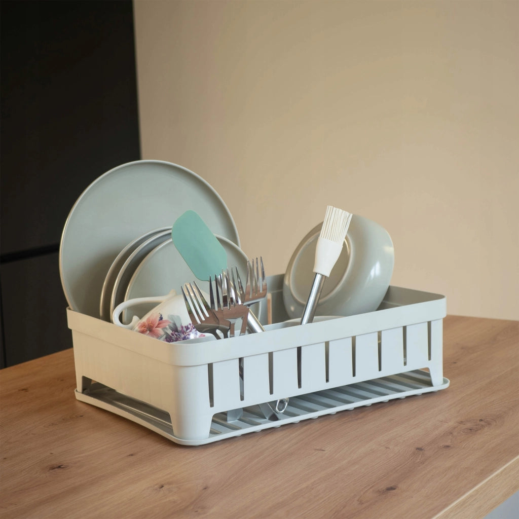 Scolapiatti KADAX con supporto per posate, vassoio in plastica bianca da 39 cm