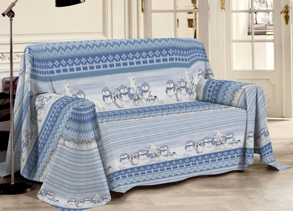 Telo Arredo Multiuso Linea Pensieri Delicati In Cotone Disegno Inverno Polare - Singolo - Blu